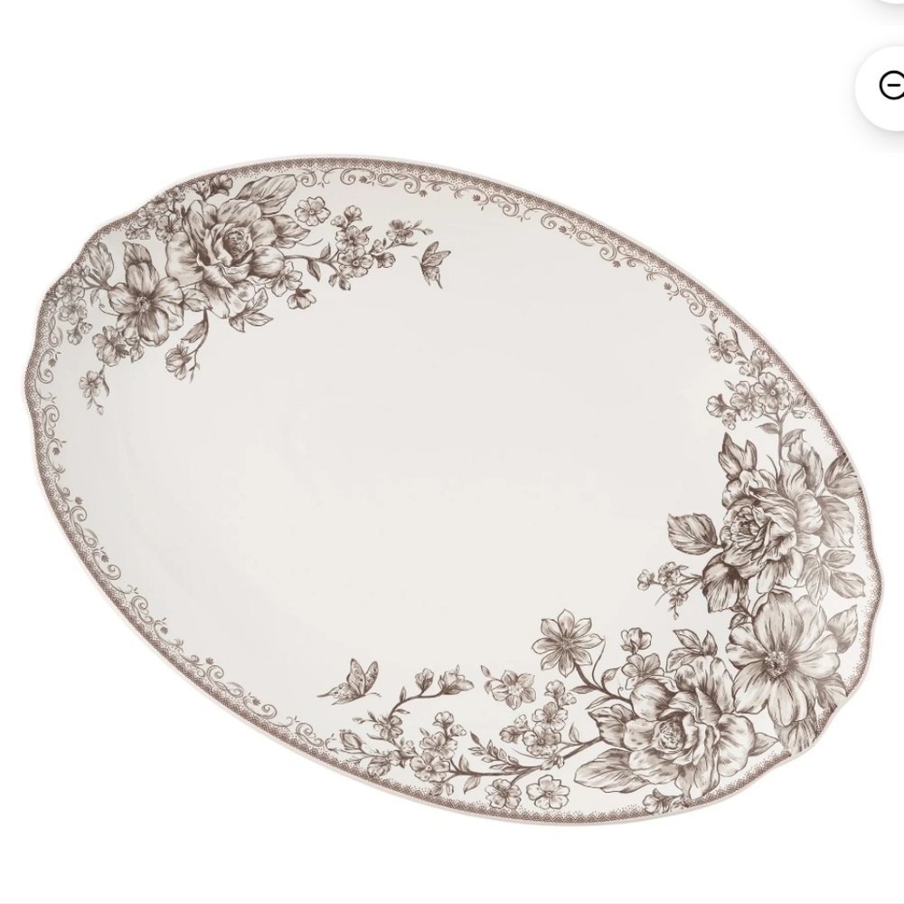 💕 2025 Pioneer Woman Agatha Brown Floral Oval 16 Inch Platter